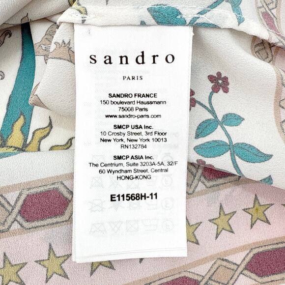 SANDRO Azucar Print Chiffon Blouse In Off White 2|M - Picture 6 of 12